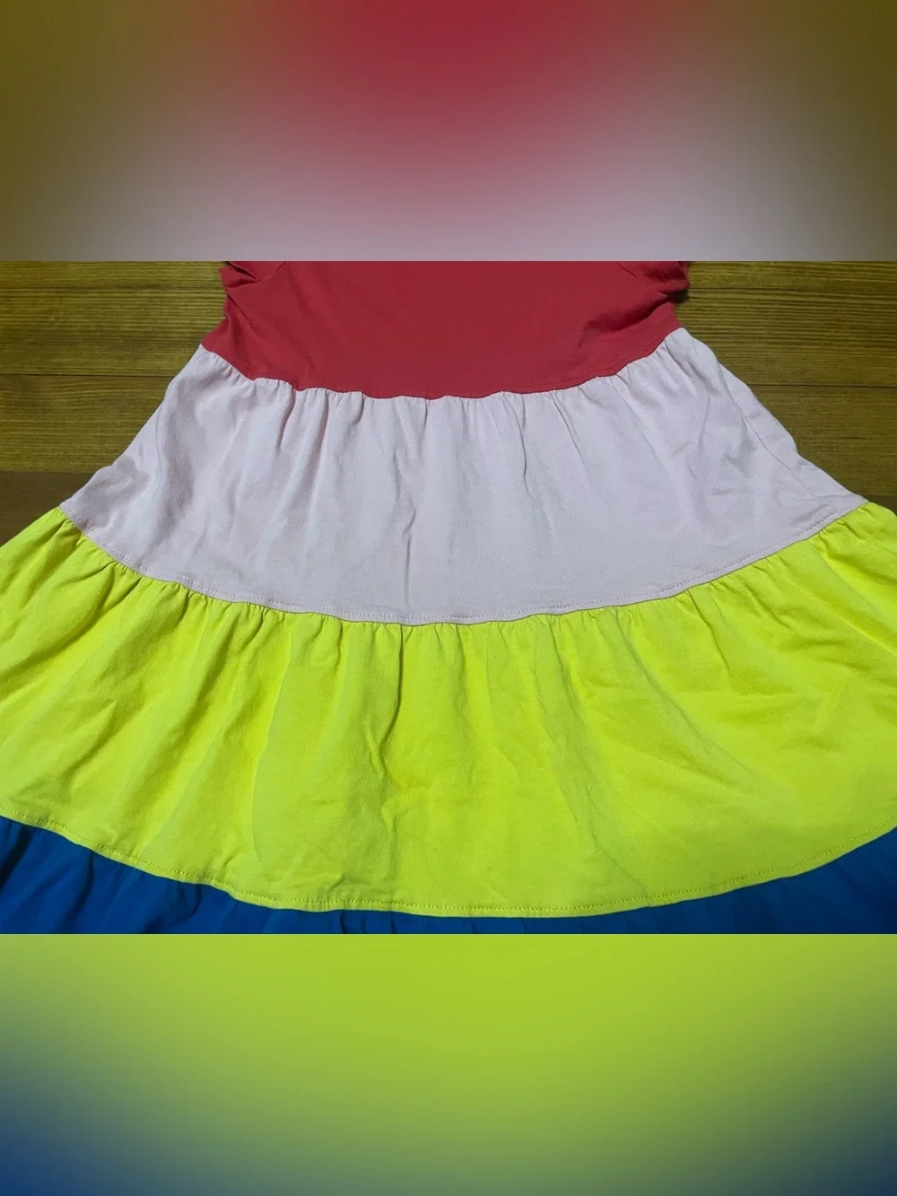Hanna Andersson Red Pink Yellow Blue Tiered Color Block Cotton Dress Size 6-7